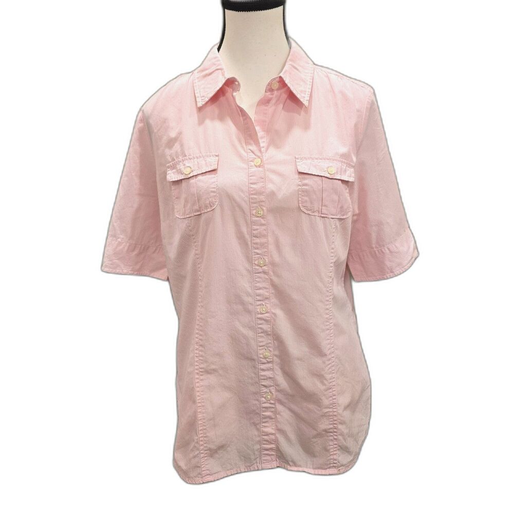 American Eagle Favorite Shirt Womens 12 Pink Stripe Dobby‎ Button Up Preppy AEO